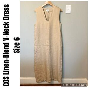 COS Linen-Blend V-Neck Dress Size 6